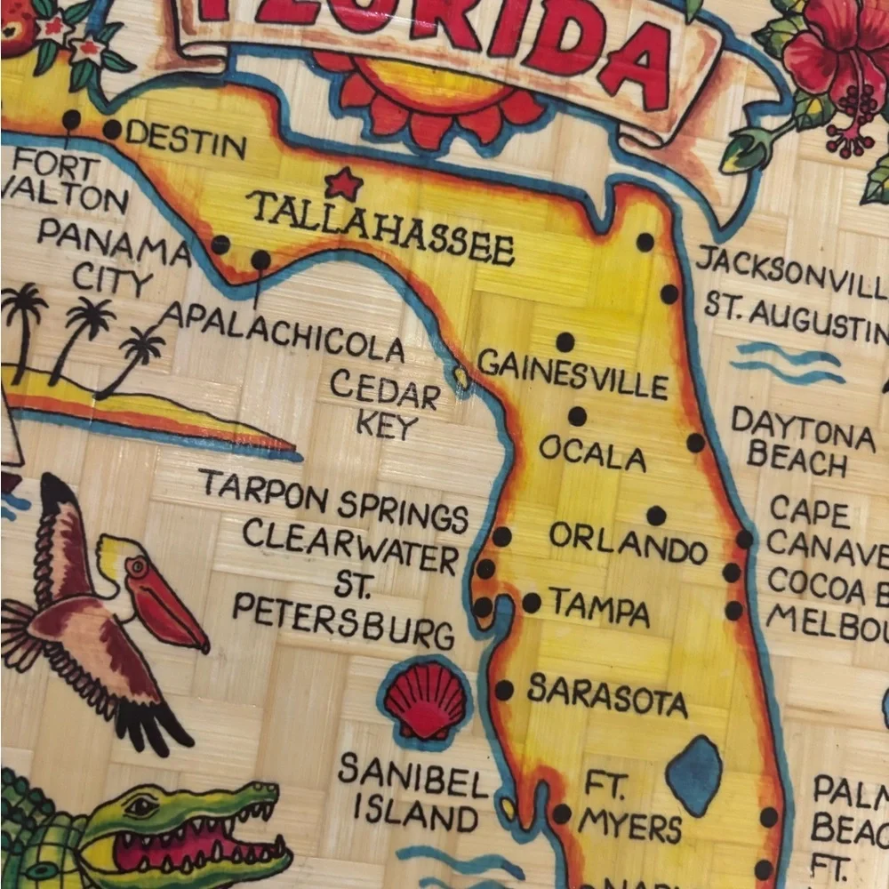 Retro Vintage Florida Souvenir Decorative Bamboo Trays set of 2 (#2)